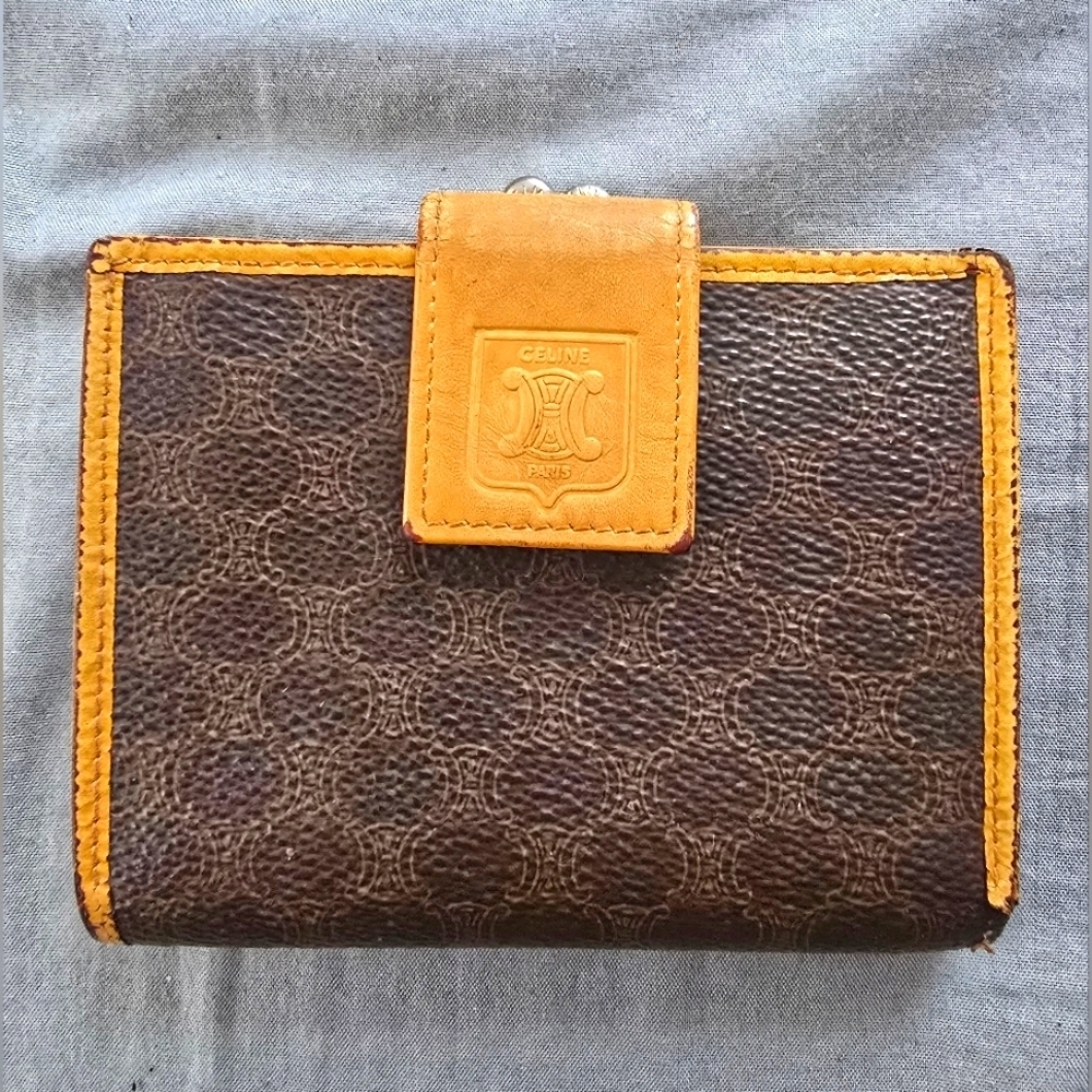 Celine Brown and Tan Wallet With Kisslock Coin Pouch